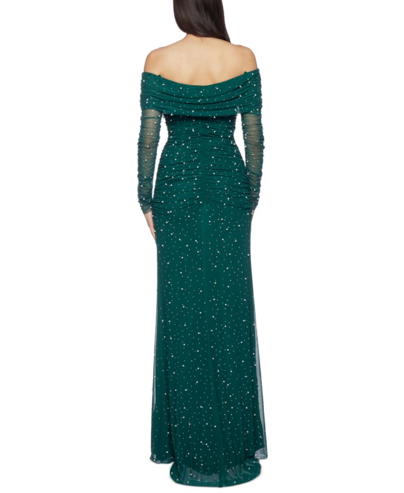 Juniors' Embellished Off-The-Shoulder Gown