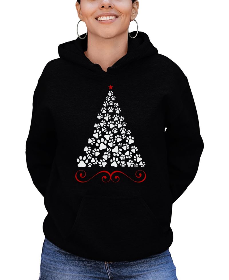 Women's Paw Christmas Tree Art Hooded Sweatshirt