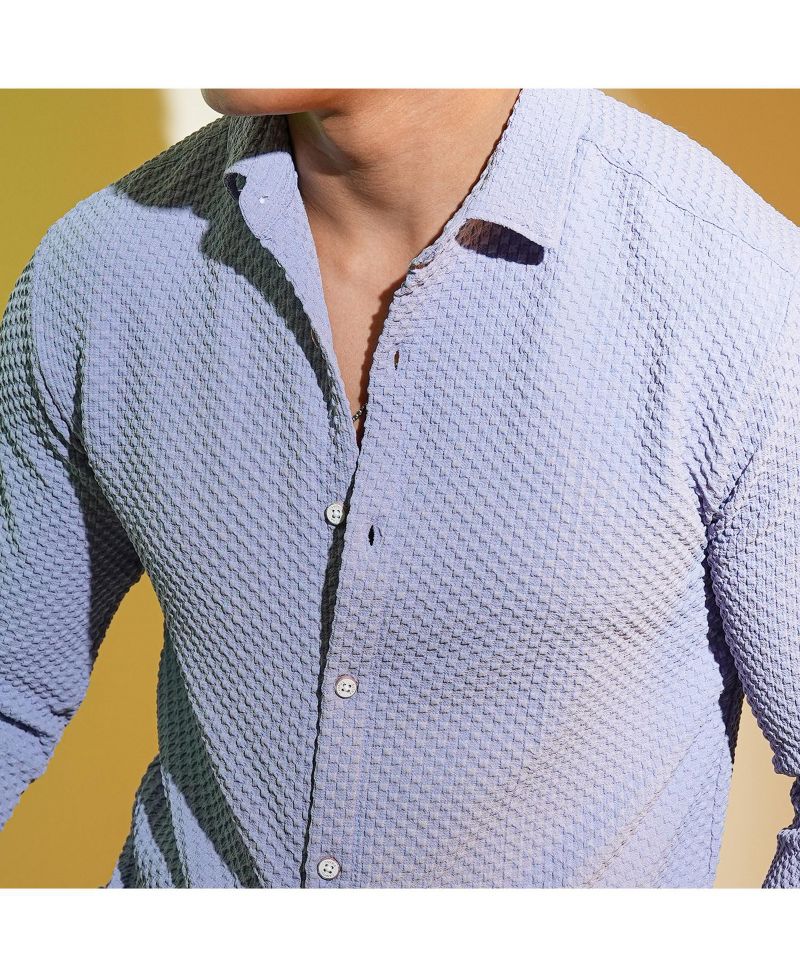 Men's Icy Blue Embossed Micro Check Shirt