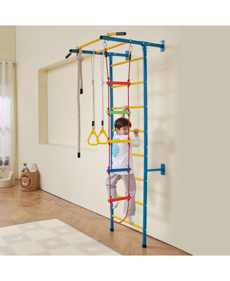 Toddler 5 in 1 Steel Indoor Wall Gym with Climbing Toys Ladder and Swing Set