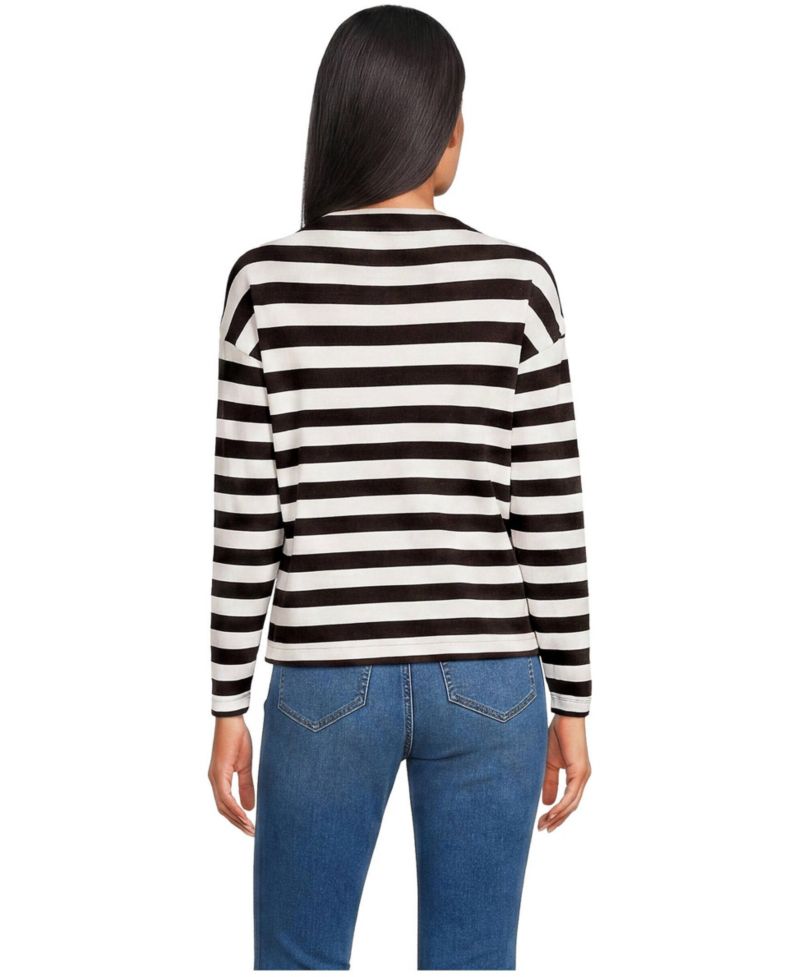 Women's Mariner Striped Funnel-Neck Drop-Shoulder Long-Sleeve T-Shirt