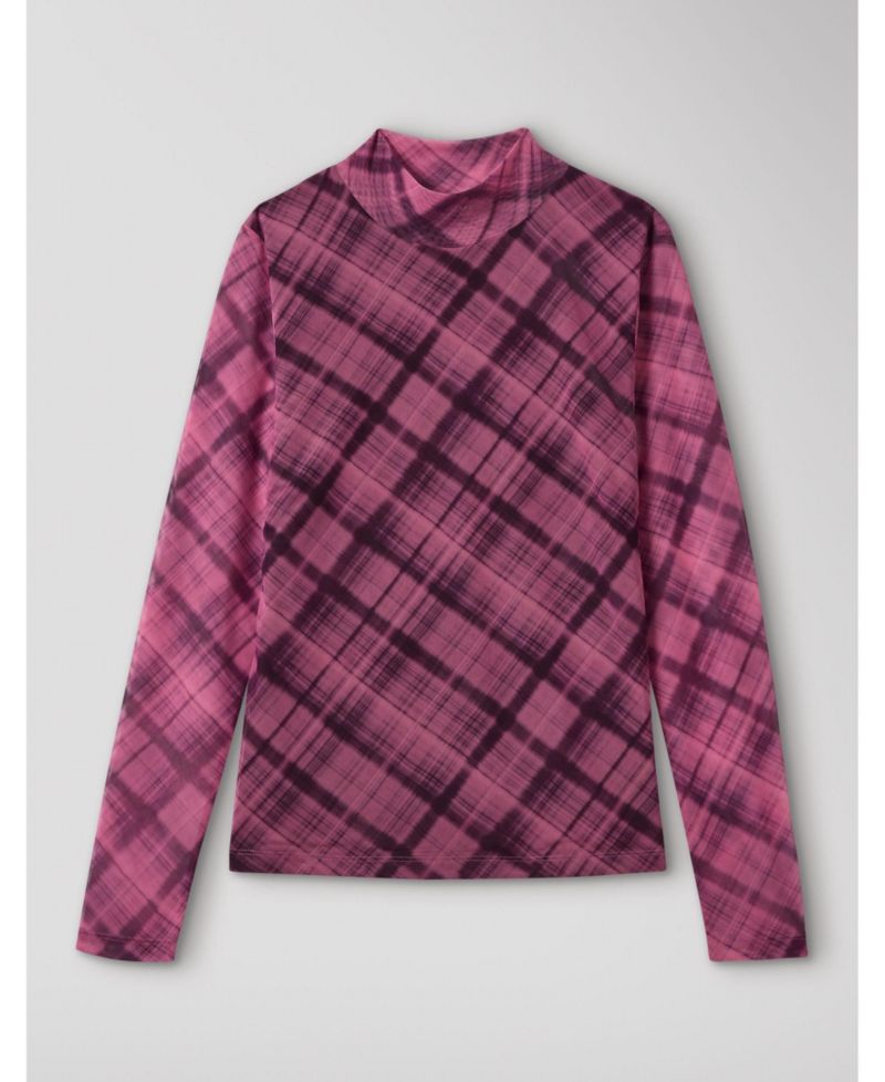 Women's Long-Sleeve Mock-Neck Check-Print Top