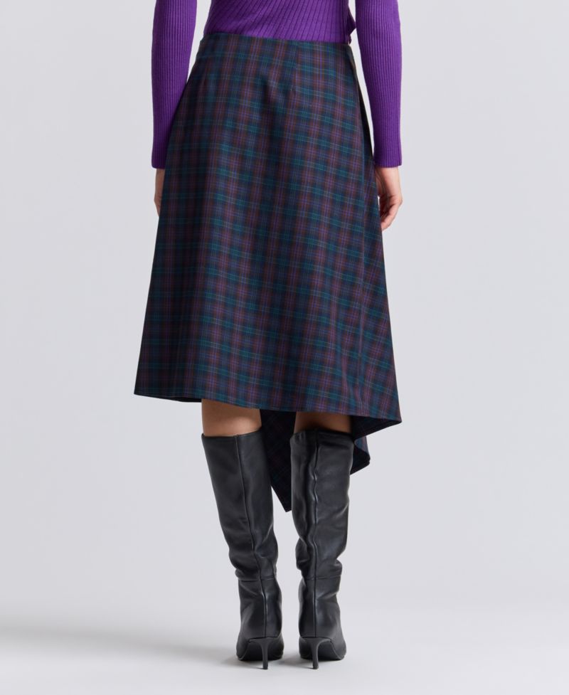 Women's Plaid Asymmetrical Wrap Midi Skirt