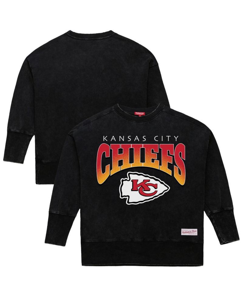 Women's Black Kansas City Chiefs Delineate Mineral Wash Crewneck Sweatshirt