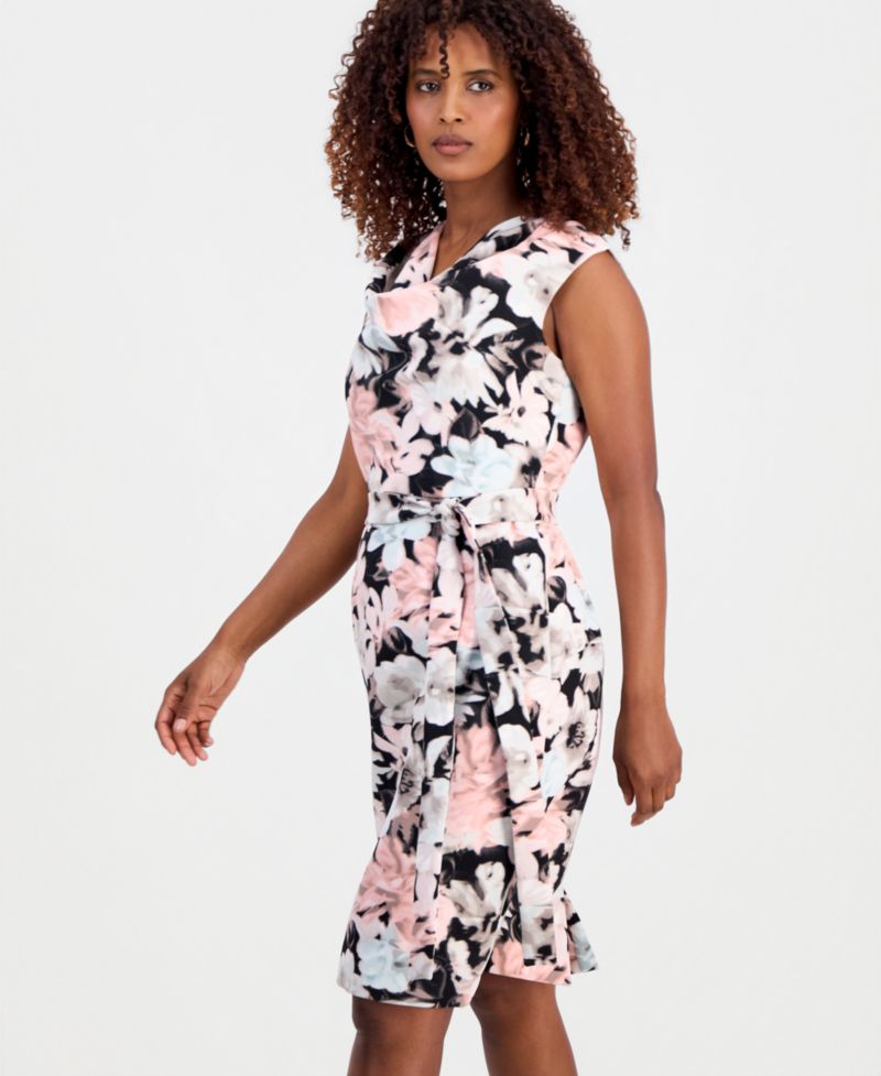 Petite Floral Cowlneck Sheath Dress