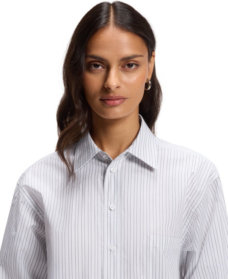 BOSS by Women's Relaxed-Fit Vertical-Stripe Poplin Blouse