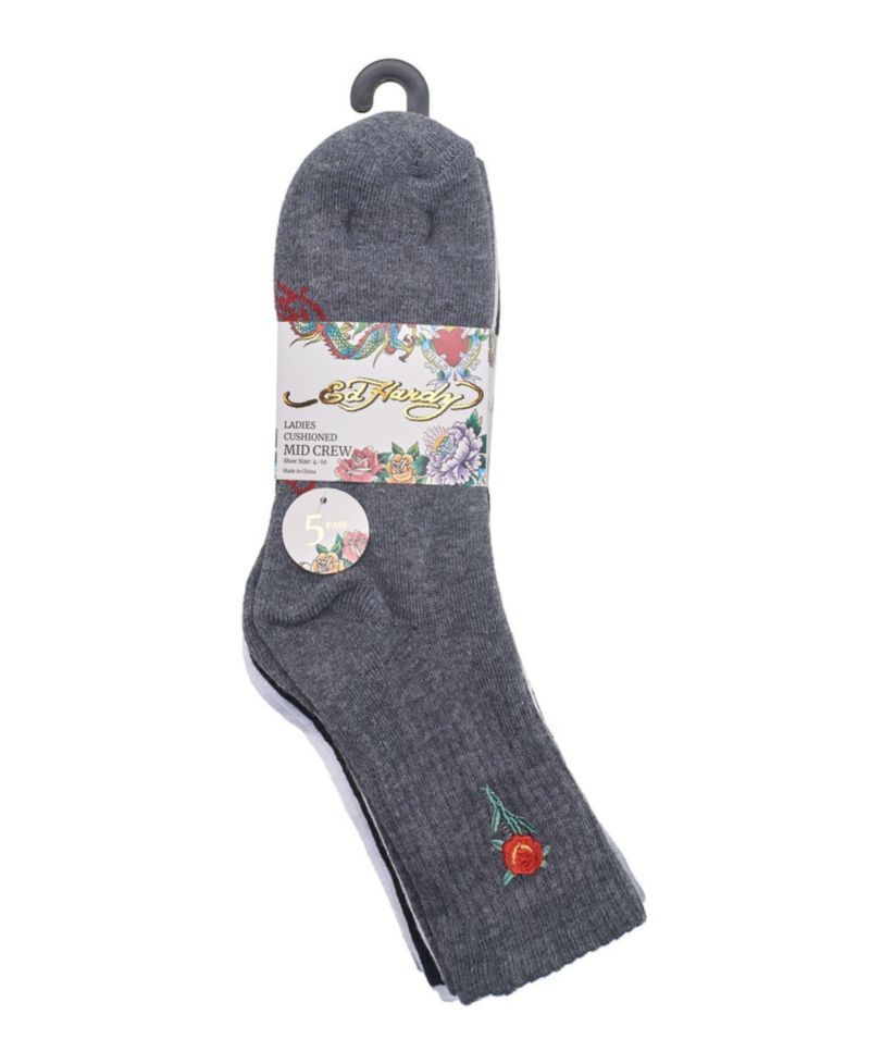 Women's Rose Print Full Cushion Crew Socks, 5-Pack
