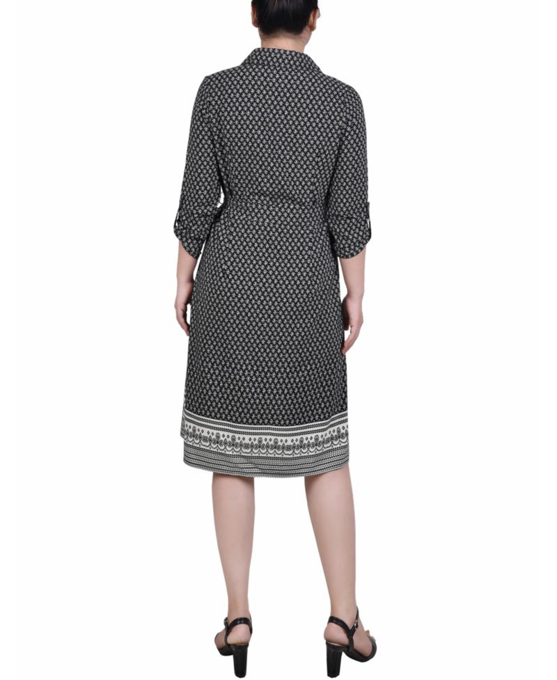 Women's 3/4 Roll Tab Sleeve Belted Shirtdress