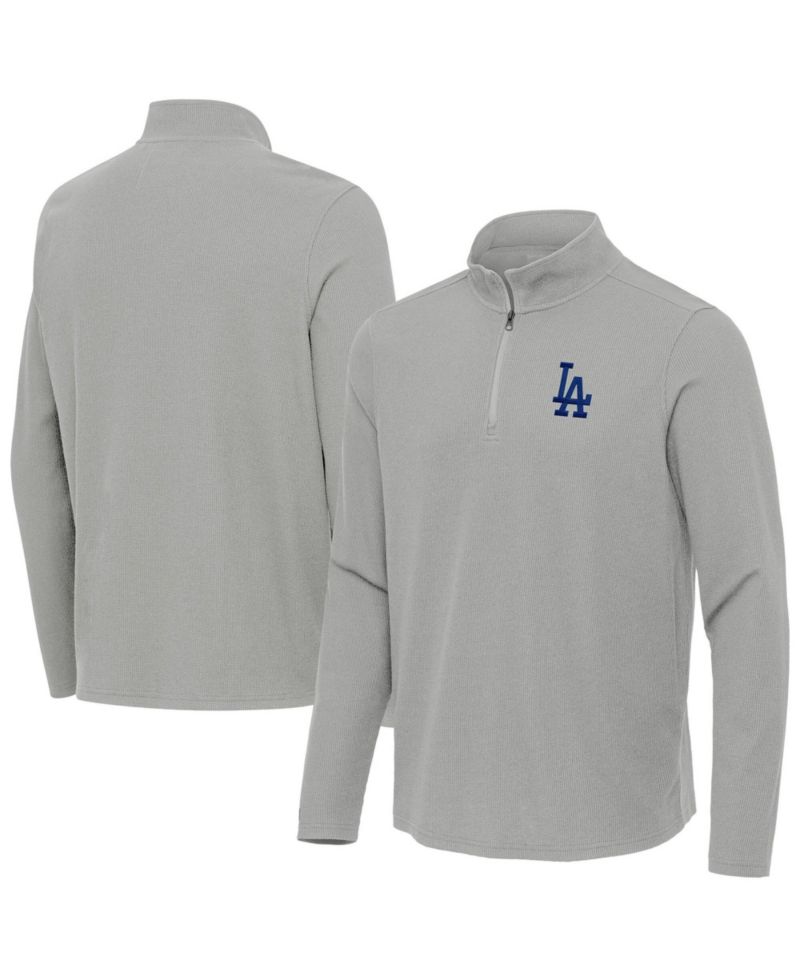 Men's Heather Gray Los Angeles Dodgers Sync Tri-Blend Quarter-Zip Pullover