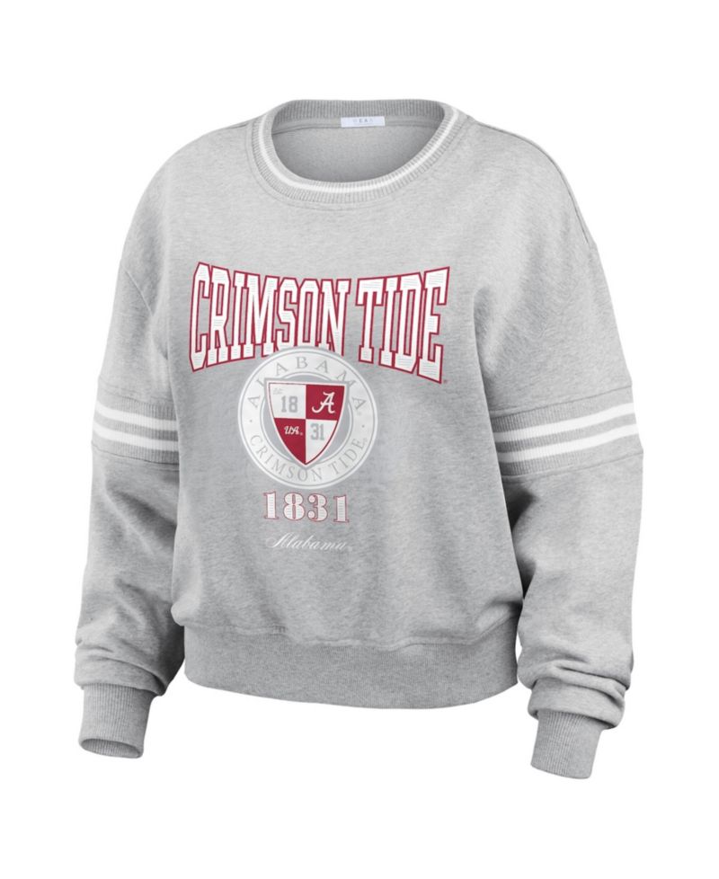 Women's Heather Gray Alabama Crimson Tide Classic Stripe Pullover Sweater