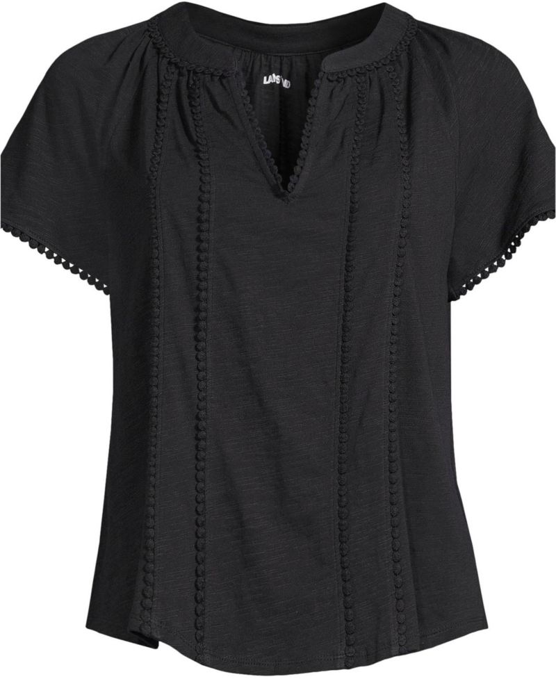 Women's Slub Short Sleeve Notch Neck Top
