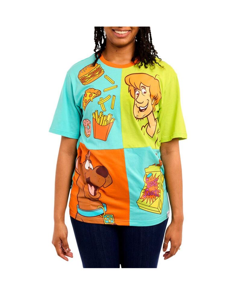 Men's and Women's Blue/Green Scooby-Doo Munchies Color Block T-Shirt