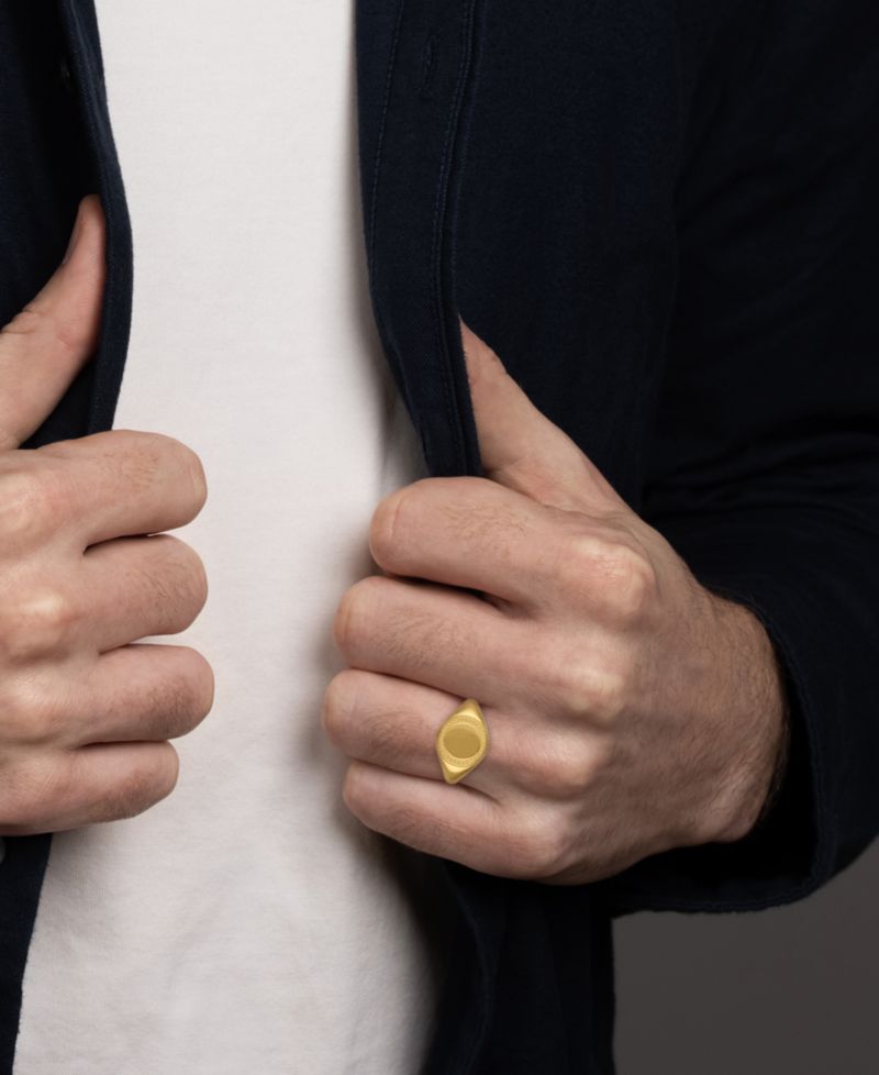 Men's Round Signet Ring in 14k Gold Over Sterling Silver