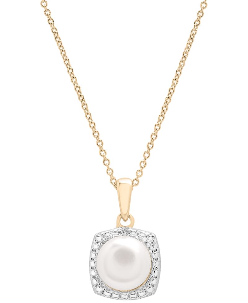 3-Pc. Set Cultured Freshwater Pearl (6-7mm) & Diamond Accent Pendant Necklace, Earrings, and Ring in 14k Gold-Plated Sterling Silver