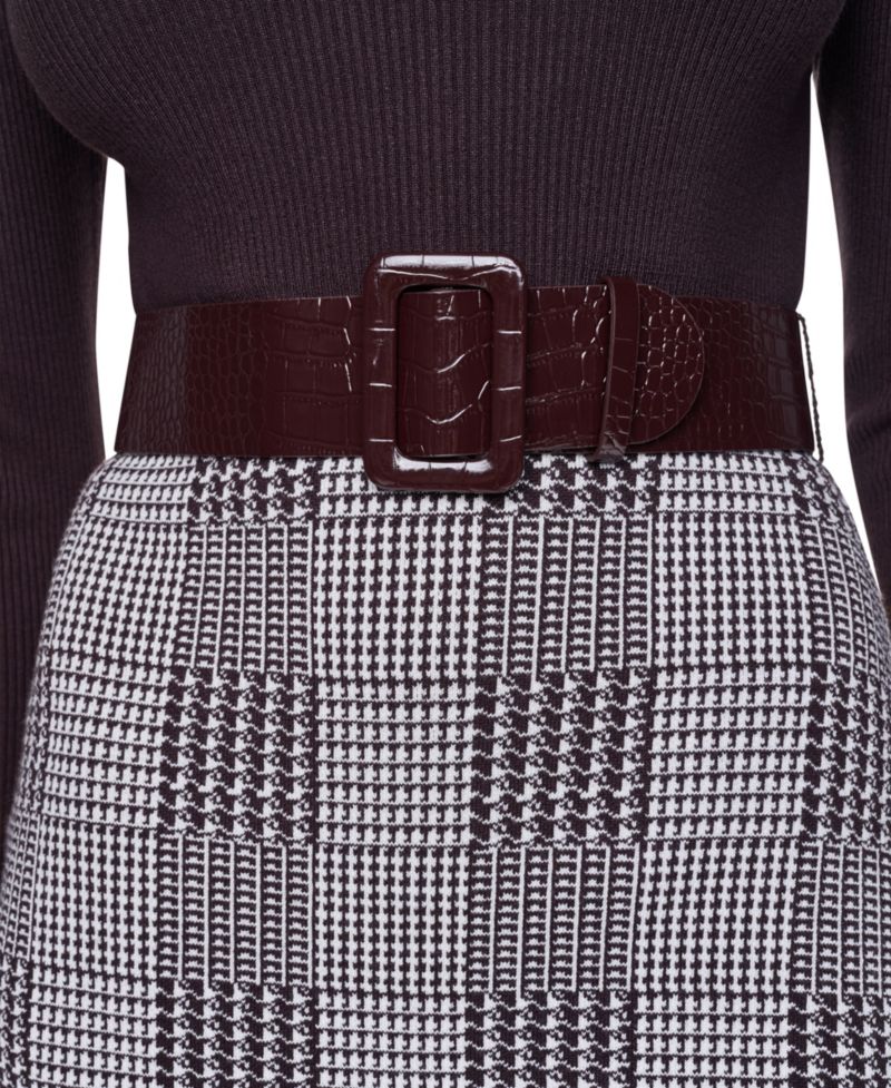 Women's Houndstooth Plaid V-Neck Long-Sleeve Sweater Dress