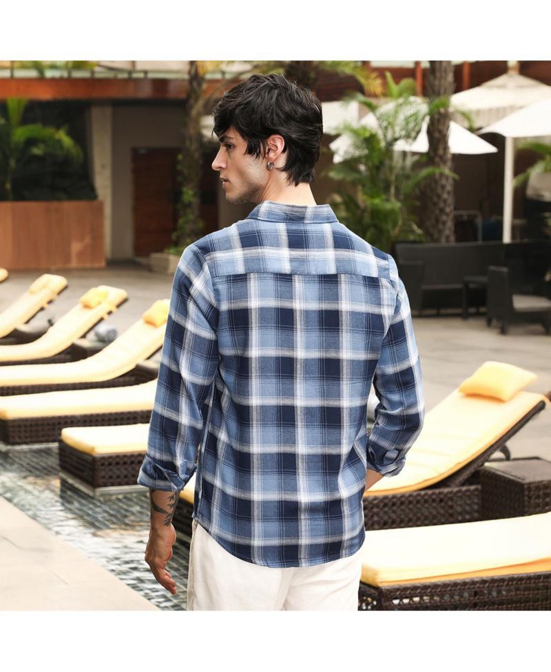 Men's Navy Blue & Off-White Multi-Checkered Shirt