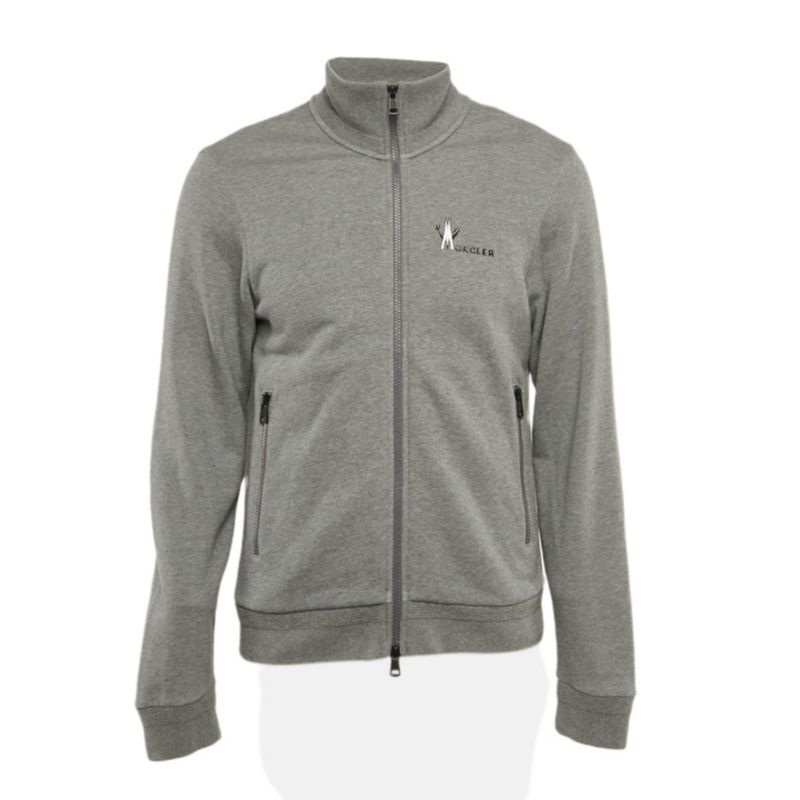Men's Grey Logo Print Cotton Knit Zip-Up Jacket