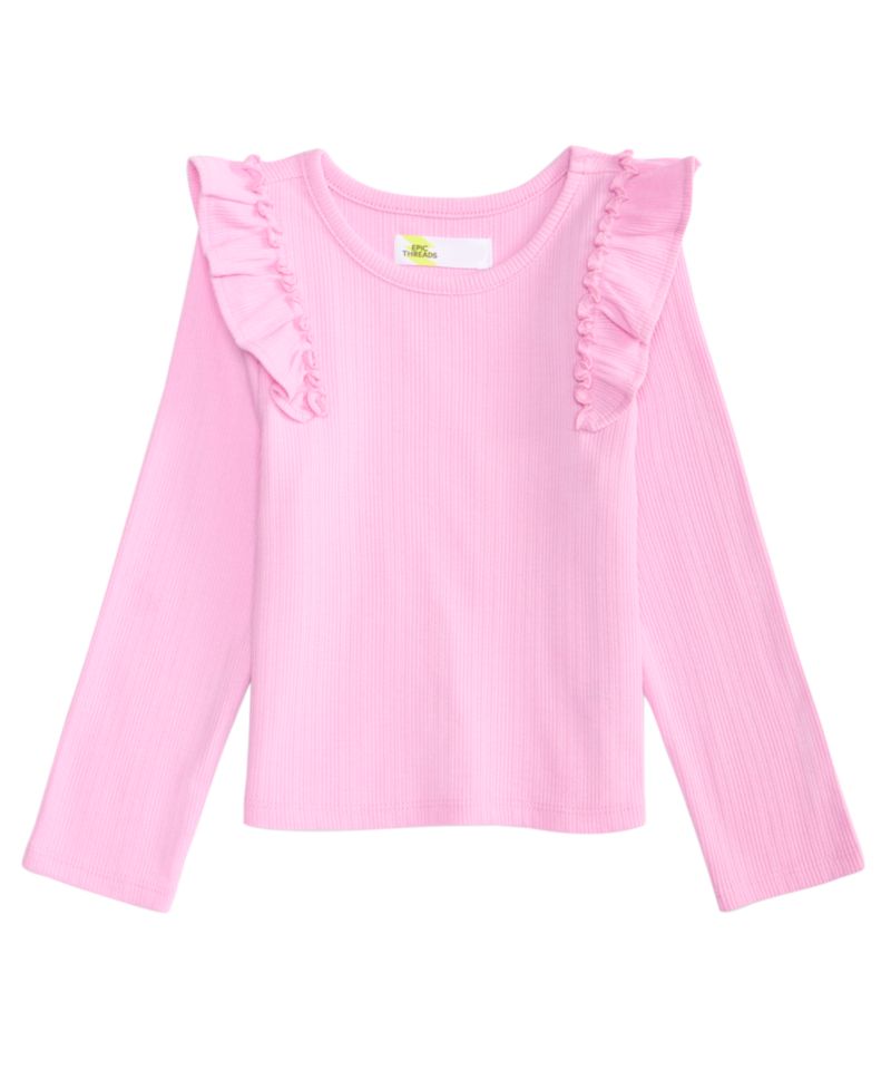 Toddler Girls' 12M-5T Long-Sleeve Ribbed Ruffled Top
