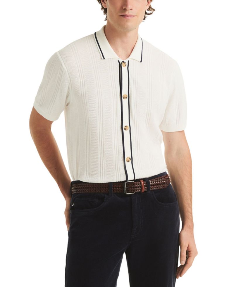 Men's Textured Open Front Polo Sweater