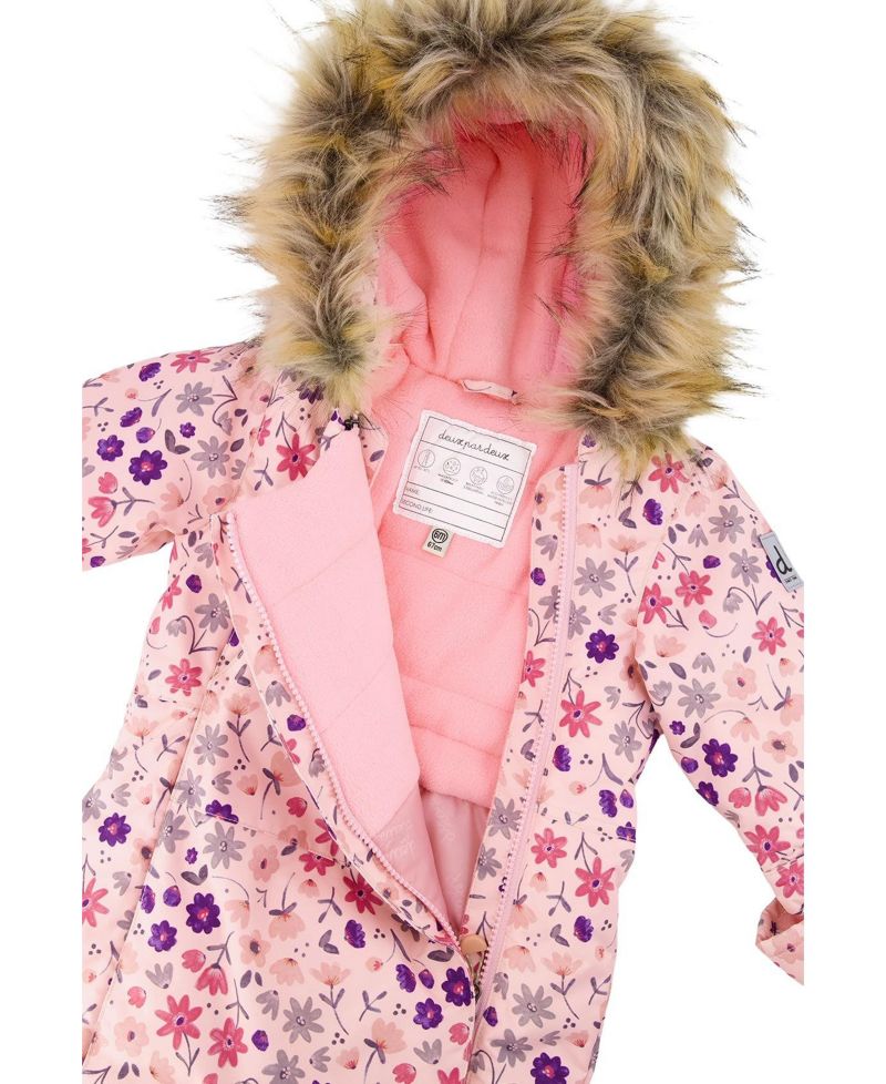 Baby Girl ( 6M to 24 M ) One Piece Snowsuit Adapted for Car Seats Mini Flower Print