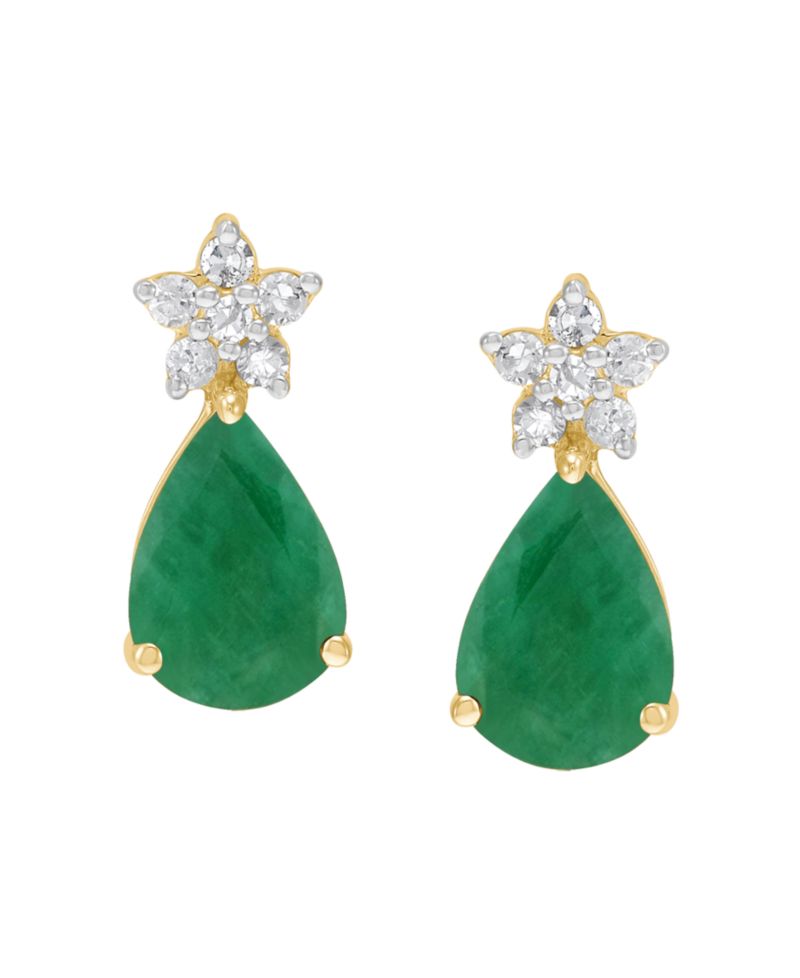 Sapphire (1-3/4 ct. t.w.) & Diamond (1/10 ct. t.w.) Drop Earrings in 10k White Gold (Also Available in Emerald, Ruby)