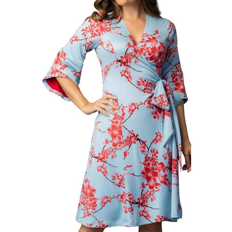 Women's Gemini Wrap Dress with Contrast Lined Sleeves