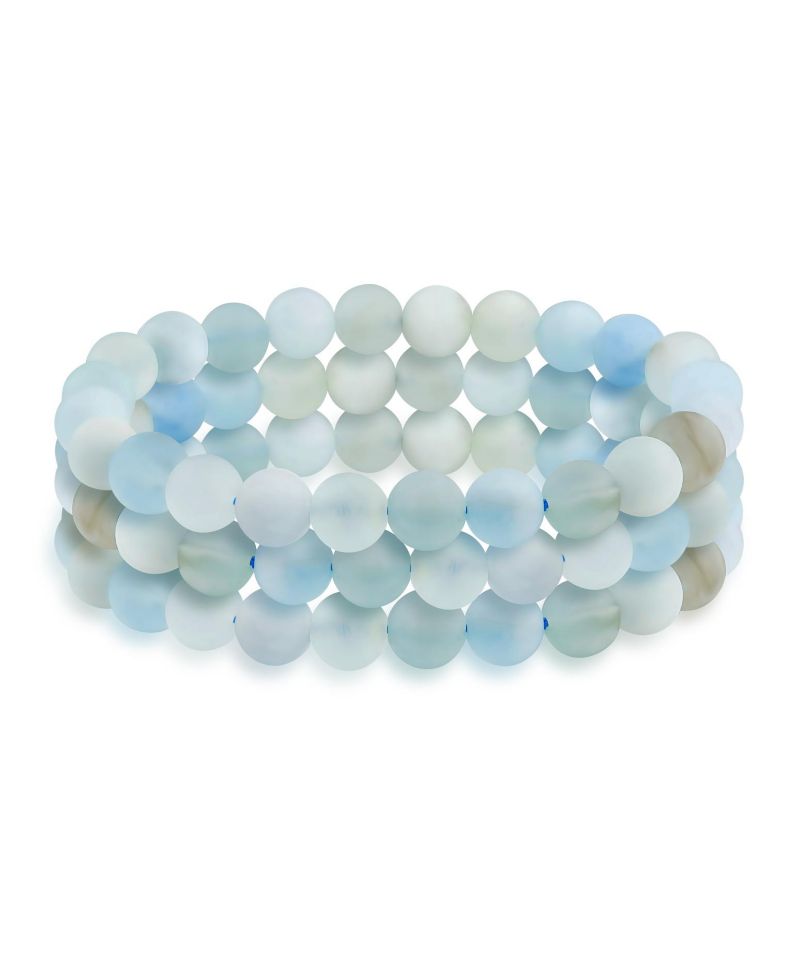 Blue Aquamarine 8MM Gemstone Ball Bead Stretch Bracelet Stackable Set of 3