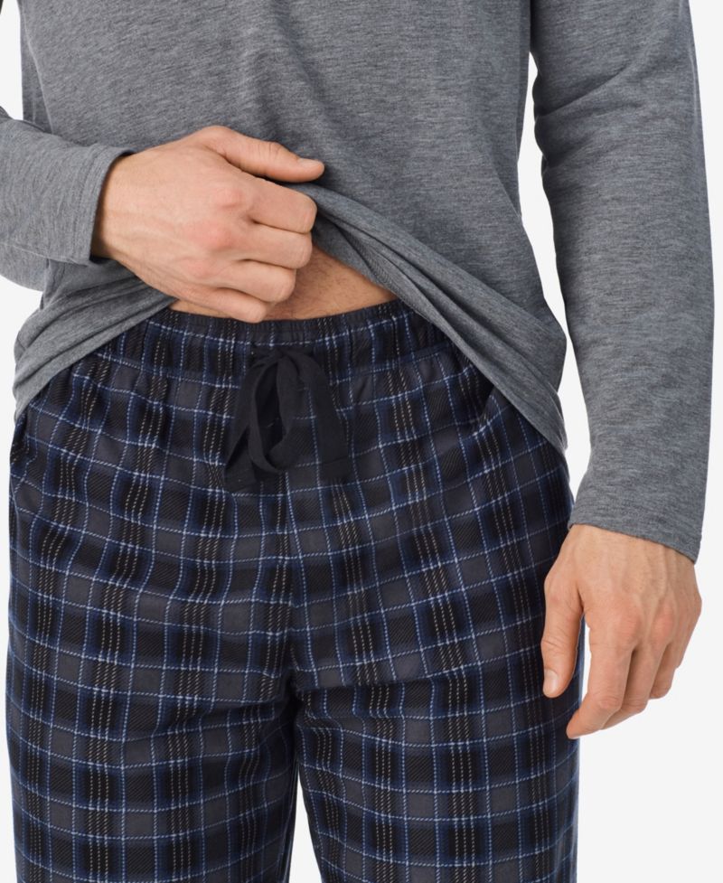 Men's Cozy Lodge Long-Sleeve Crewneck Plaid Top and Pajama Pants, 2-Piece Set