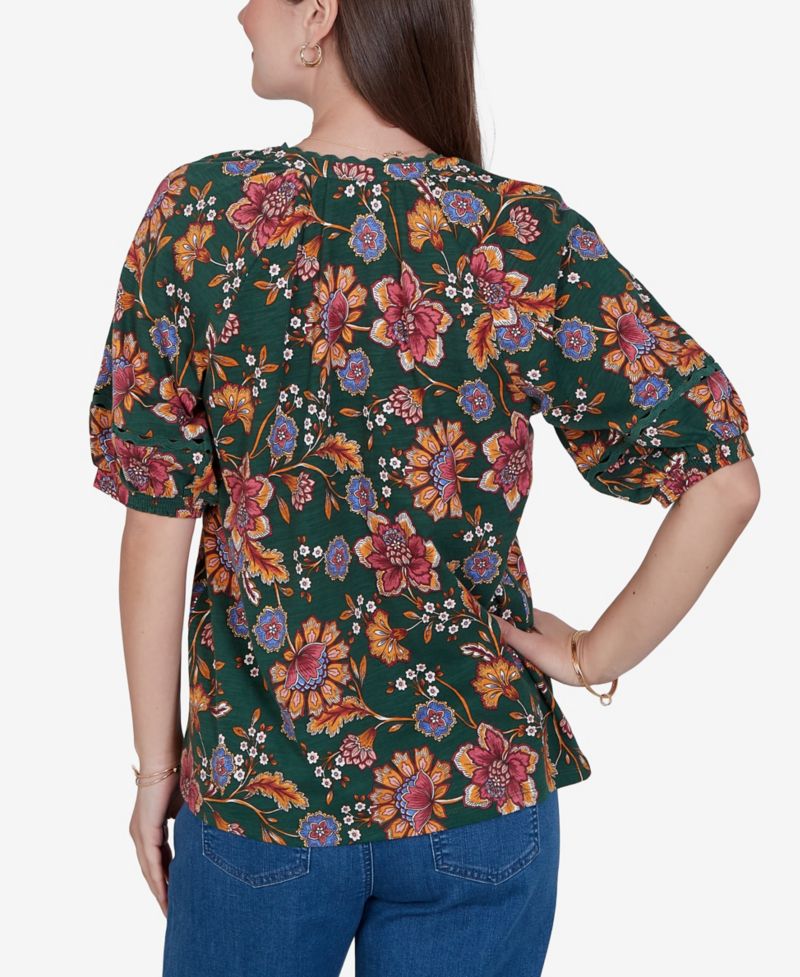 Petite Floral Vines Printed Cotton Knit Top