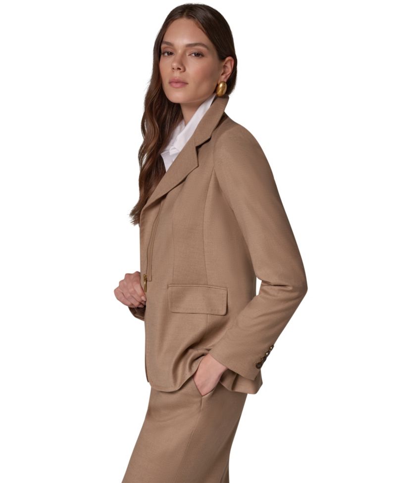 Women's Asymmetrical Zip Shoulder-Padded Blazer
