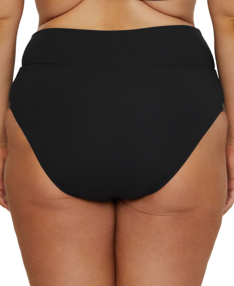 Plus Size Modern Edge Rib Shirred High-Waist Bikini Bottoms