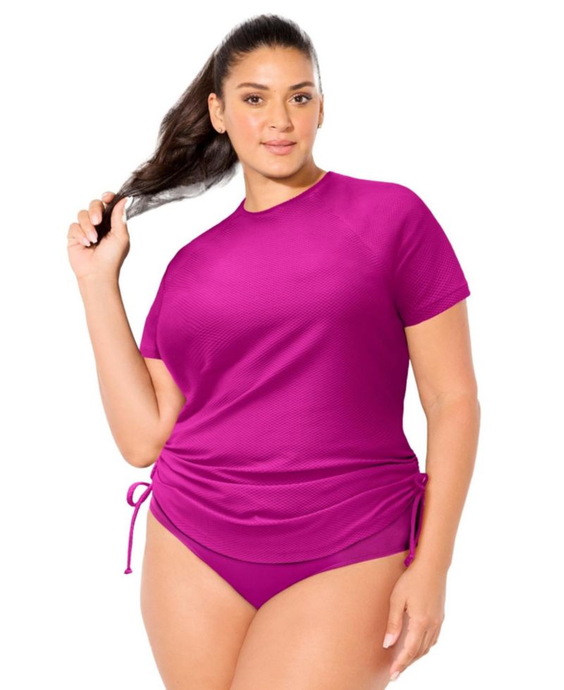 Women's Chlorine Resistant Quick-Dry Side-Tie Short Sleeve Swim Tee Rash Guard