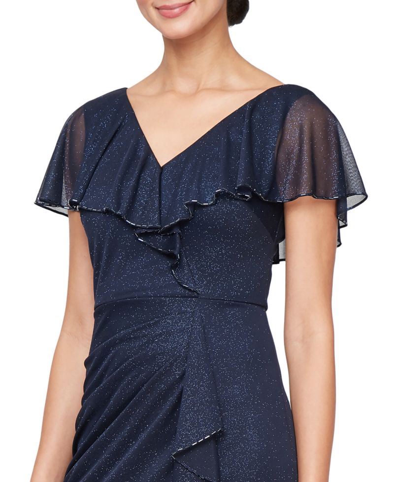 Petite Ruffled Flutter-Sleeve Gown