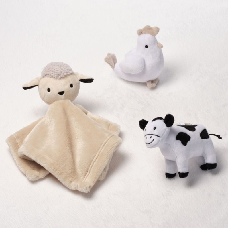 Lambs and Ivy Farm 3-Piece Infant/Baby Plush Toy Gift Set - Sheep, Cow, Chicken