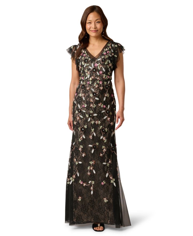 Women's Beaded V-Neck Ball Gown