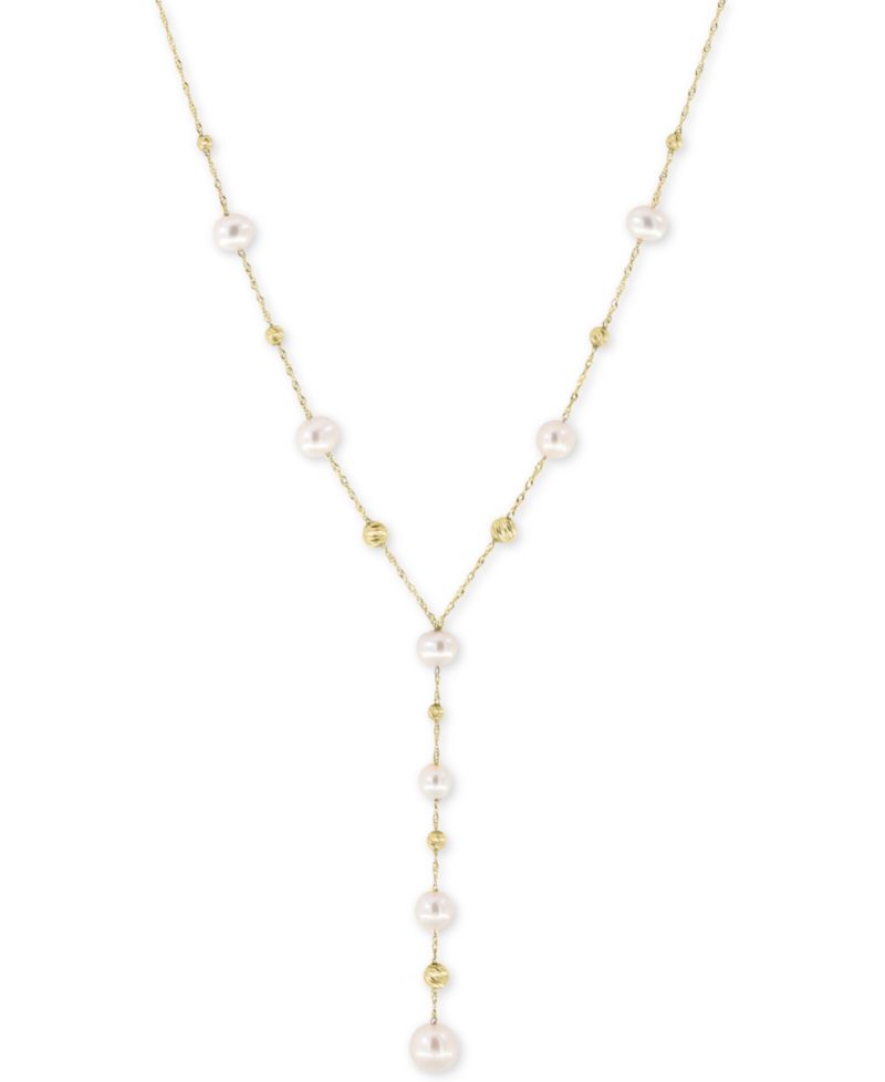 EFFY® Cultured Freshwater Pearl (5, 6, & 7mm) Lariat Necklace in 14k Gold