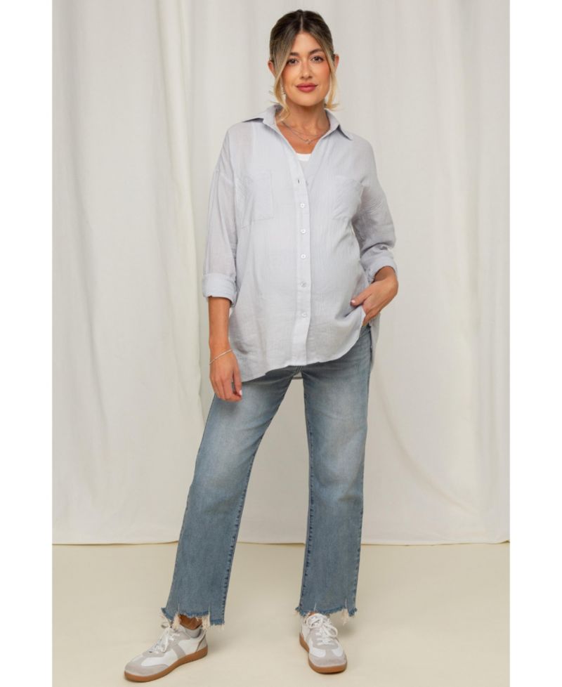 Women's Light Blue Fringe Hem Wide Leg Jeans