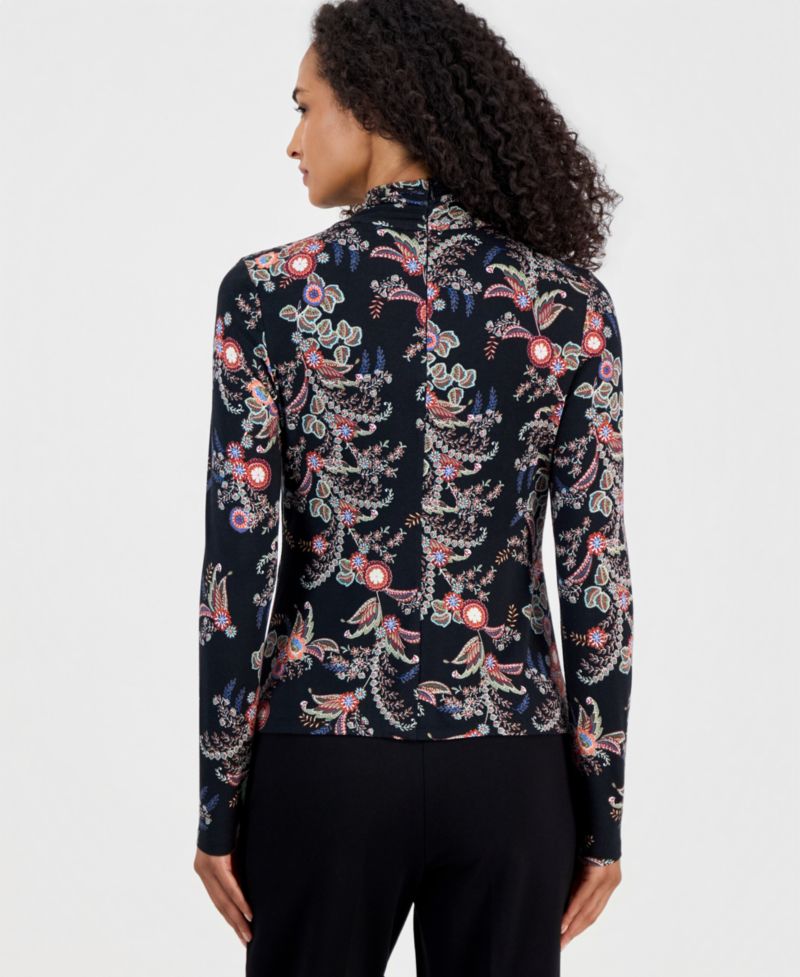 Women's Long-Sleeve Paisley Draped-Neck Blouse