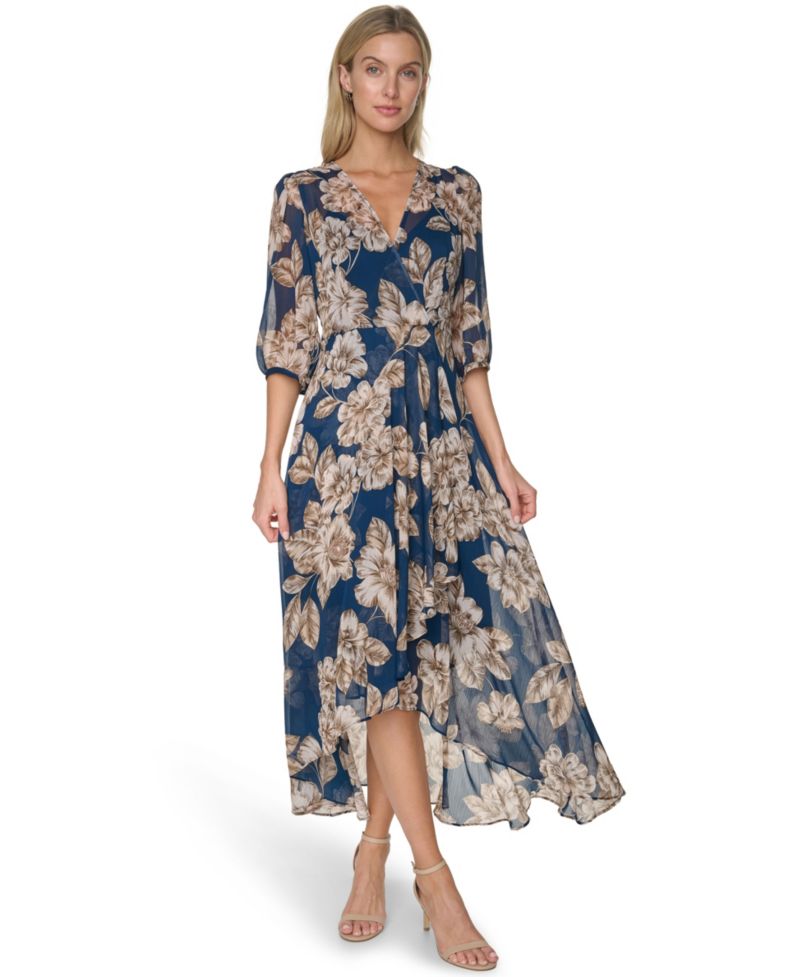 Women's Floral Chiffon V-Neck Midi Dress