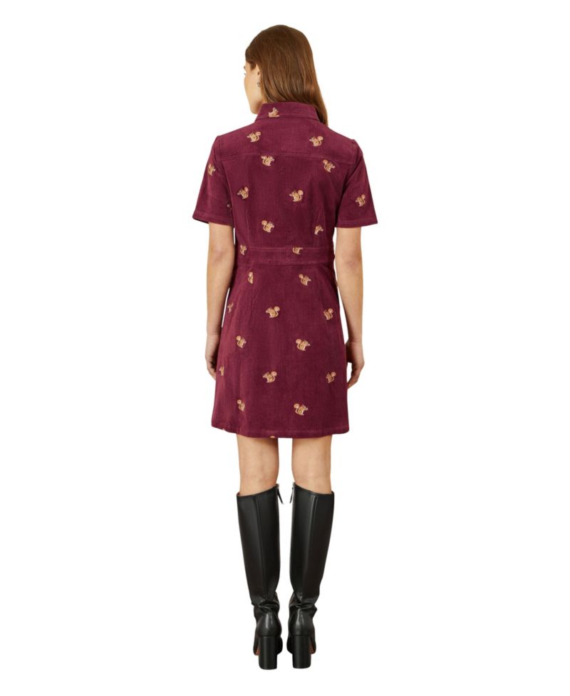 Women's Fox Embroidered Cord Shirt Dress