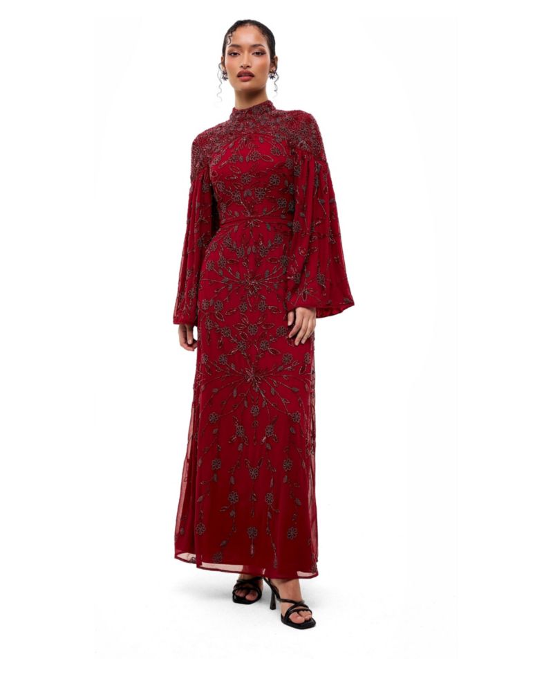 Women's Modest Embellished Sequins High Neck Gown