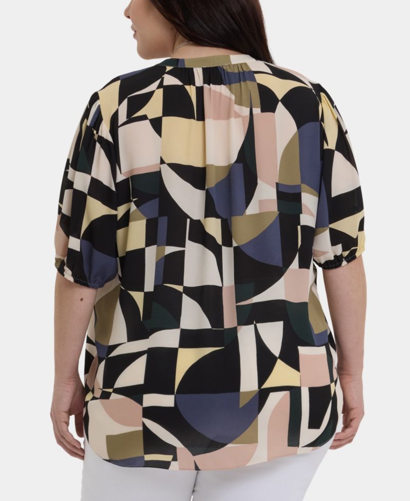 Plus Size Short-Puff-Sleeved Popover Top