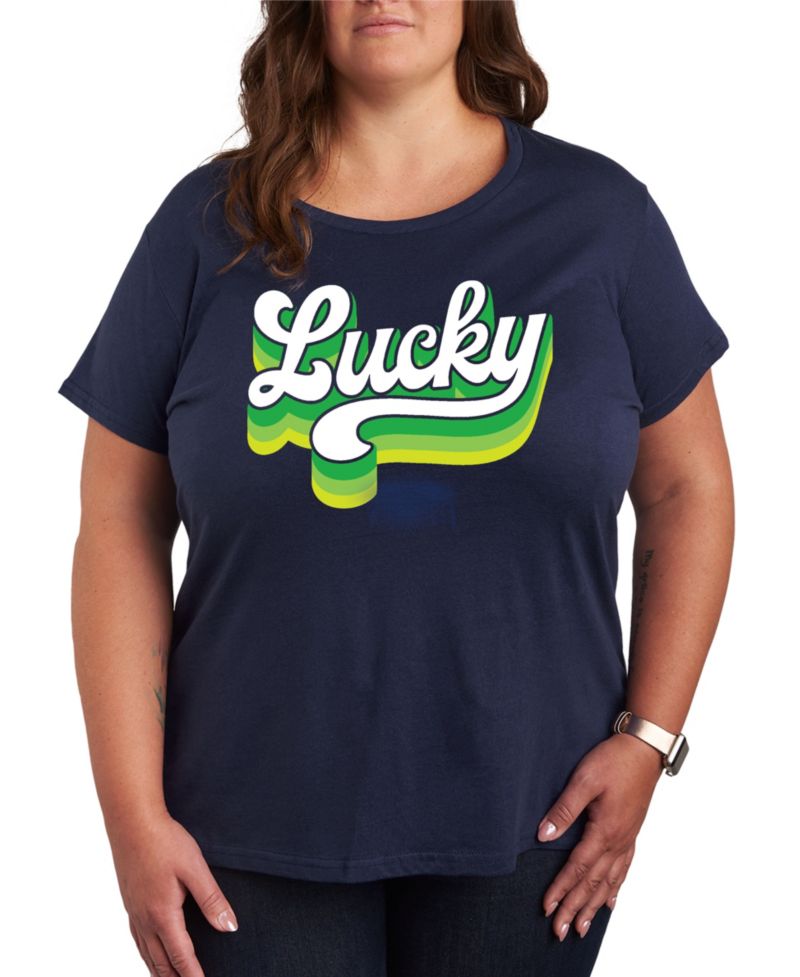 Plus Size Trendy Retro Lucky Graphic Crew Neck T-Shirt