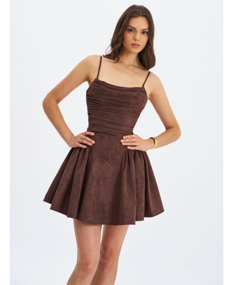 Women's Raisa Mahogany Suede Ruched Mini Dress