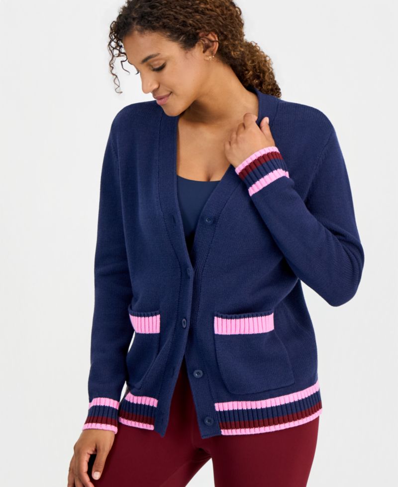 Women's Colorblock V-Neck Long-Sleeve Cardigan