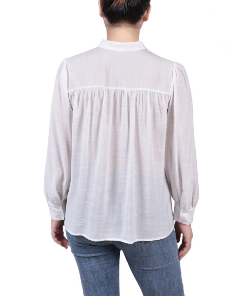 Petite Crochet Long Sleeve Blouse