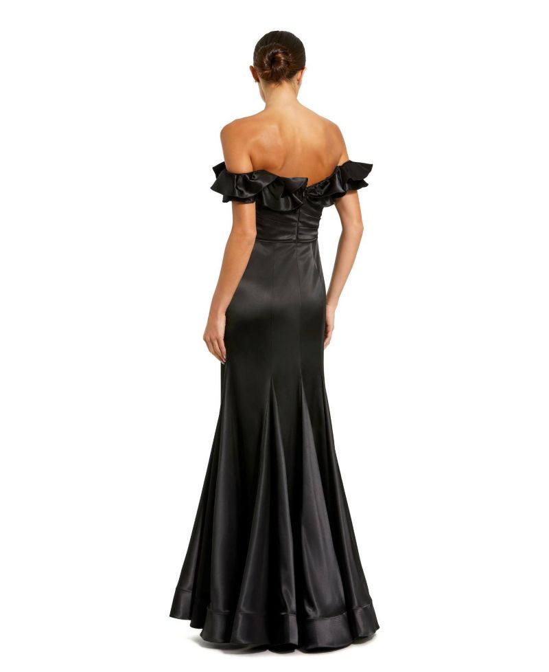 Women's Satin Ruffle Off the Shoulder Mermaid Gown