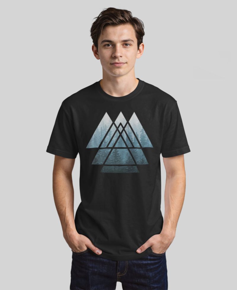 Men's Sacred Geometry Triangles Misty Forest Short-Sleeve T-Shirt