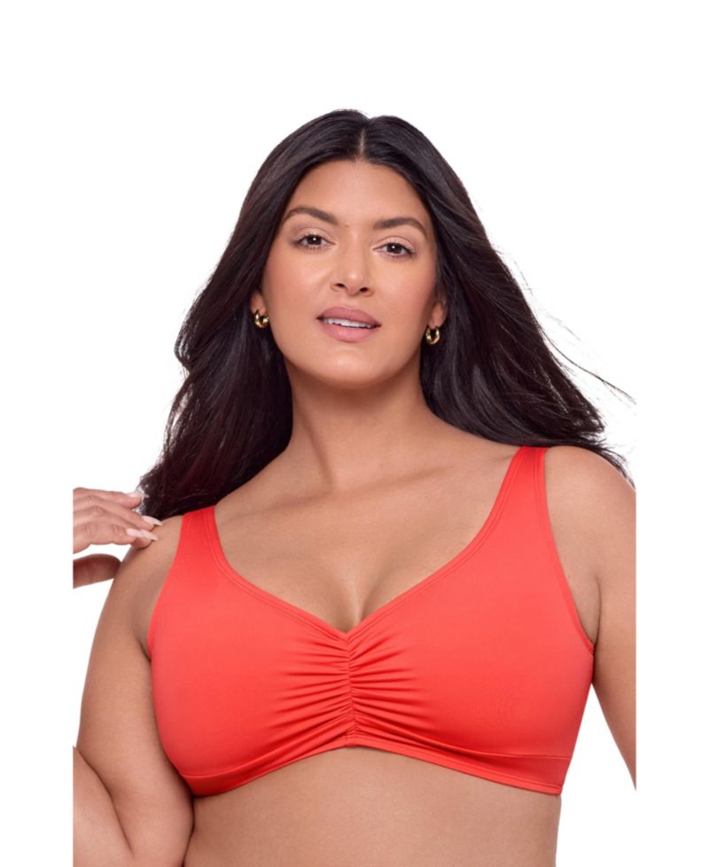 Women's Supportive and Sculpting Banded Cinch Front Bikini Swimsuit Top