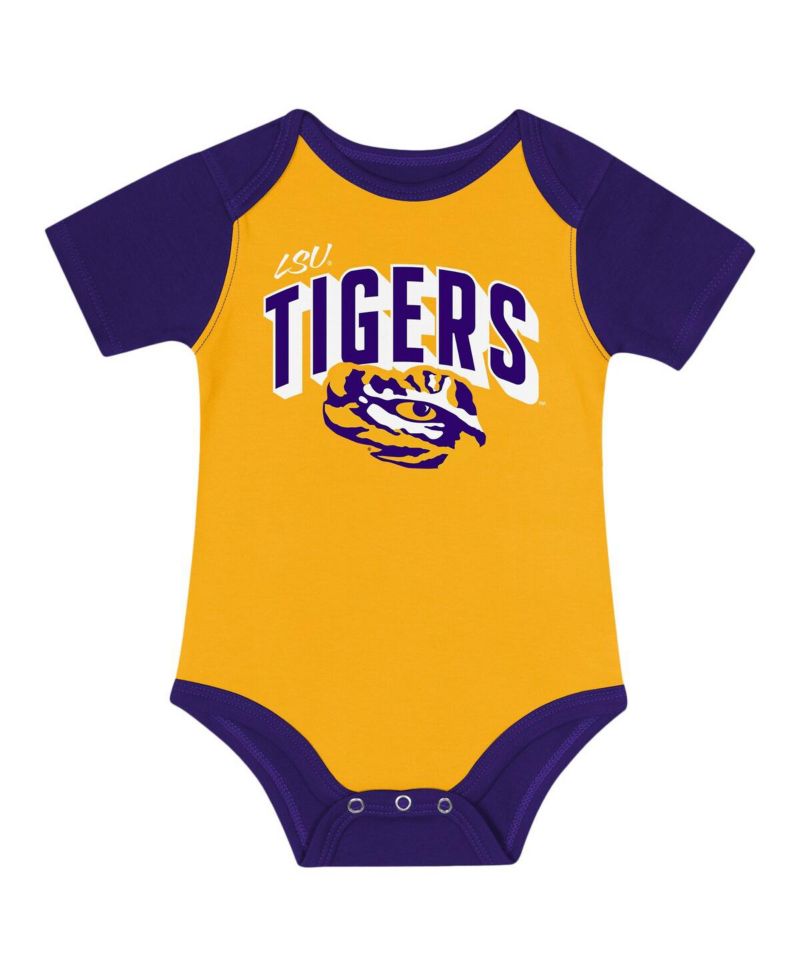Baby Boys and Girls LSU Tigers Dynamic Duo Bodysuit, Bib and Cuffed Knit Hat Set